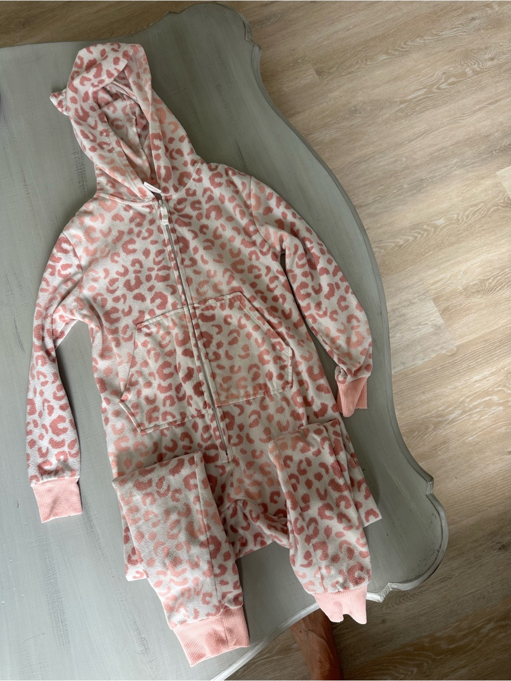 Cat & Jack Pink Leopard Hooded Kids Fleece Pajama Onesie